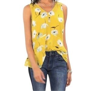 CAbi Yellow Dazzle Floral Sleeveless Sheer Blouse, S